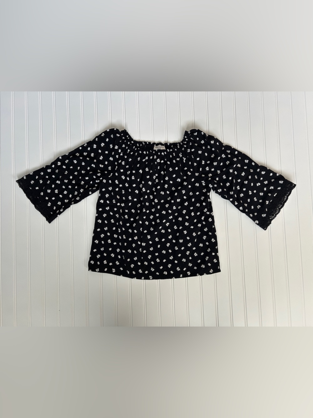 abercrombie kids Black Floral Peasant Top